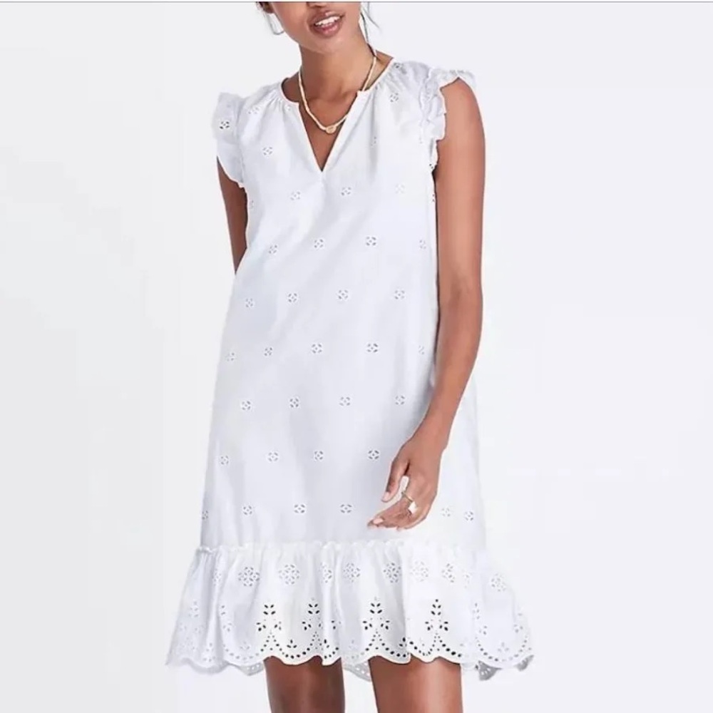 NWT MADEWELL WHITE EYELET DRESS V-NECK SIZE X-LARGE